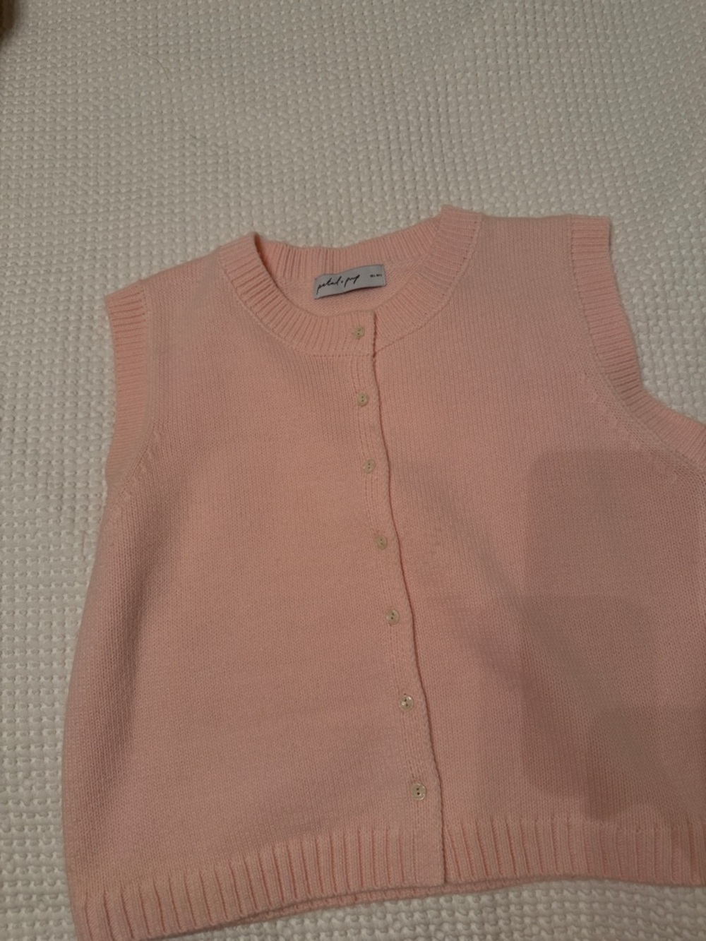 Sleeveless Pink Knit Button-Front Sweater Vest